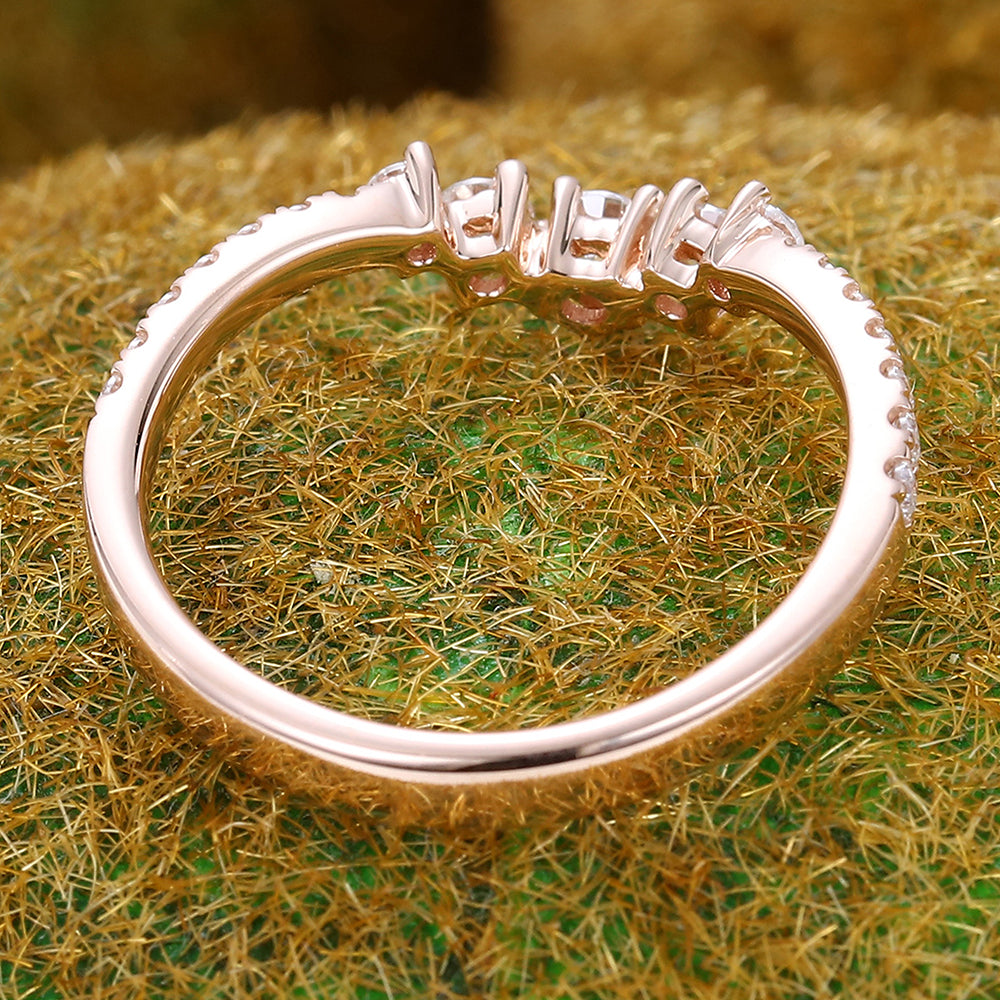 Round Moissanite Curved Wedding Band Half Eternity Stackable Bridal Ring