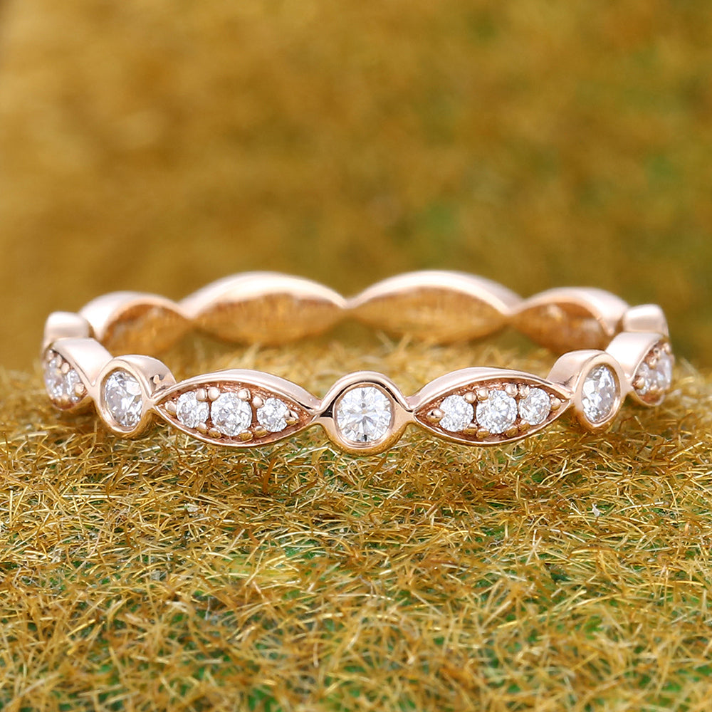 Petite Moissanite Wedding Band Alternating Design Stackable Ring