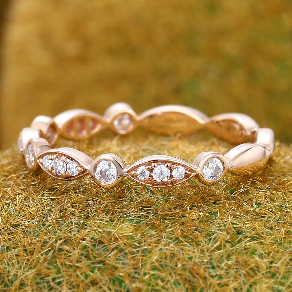 Petite Moissanite Wedding Band Alternating Design Stackable Ring
