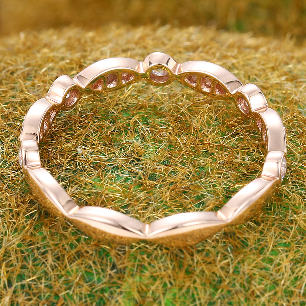 Petite Moissanite Wedding Band Alternating Design Stackable Ring