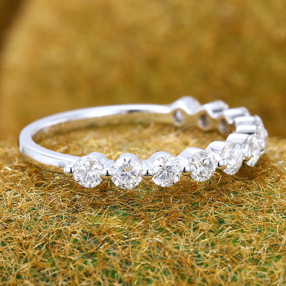 Delicate Round Moissanite Wedding Band Half Eternity Ring