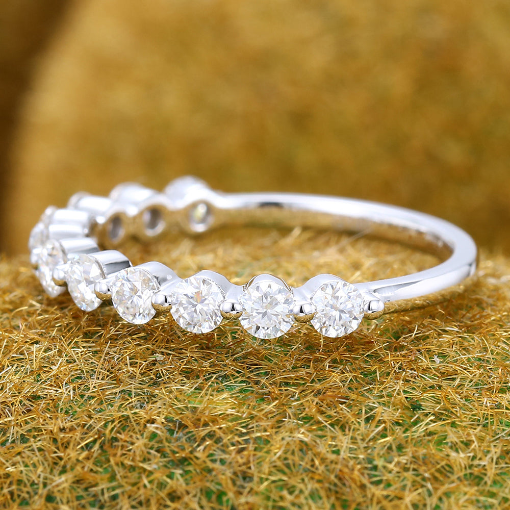 Delicate Round Moissanite Wedding Band Half Eternity Ring
