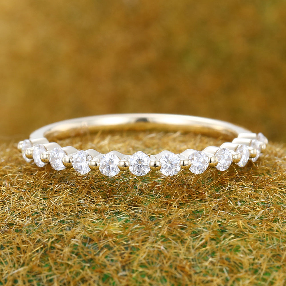 Delicate Round Moissanite Wedding Band Half Eternity Ring