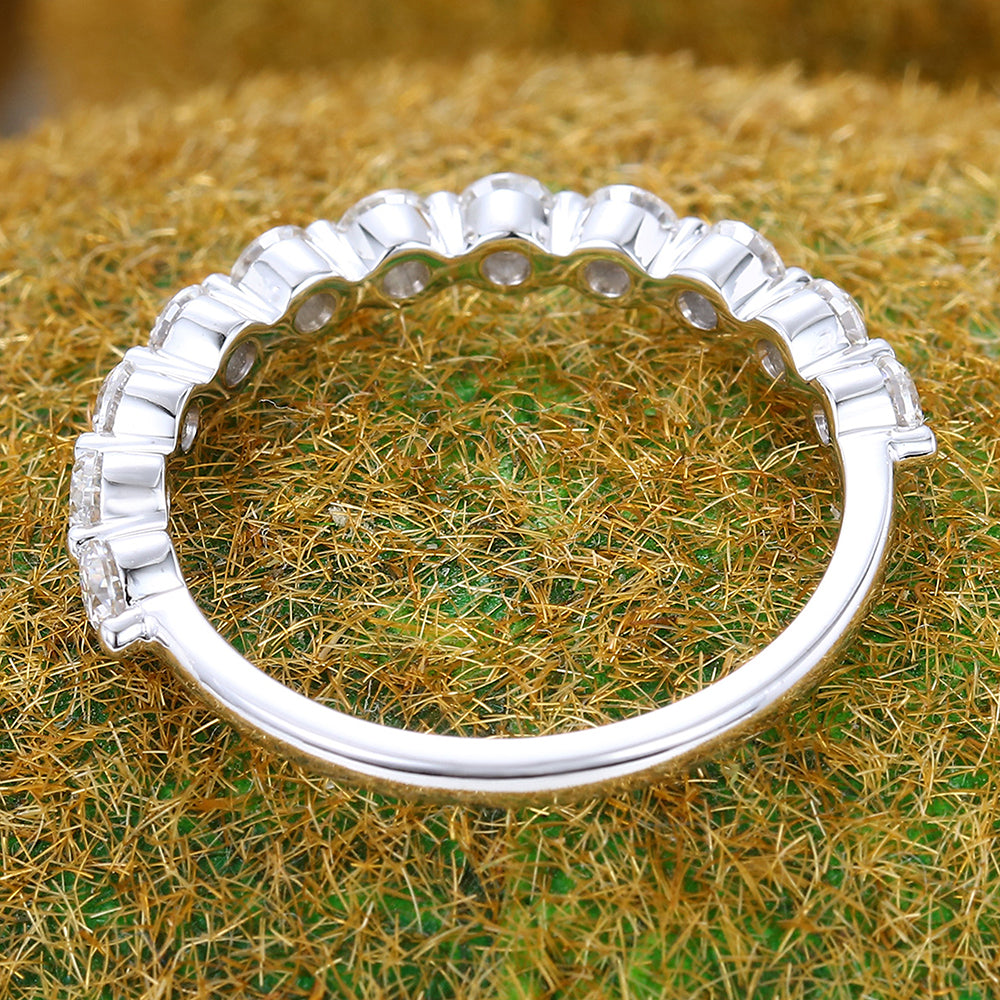 Delicate Round Moissanite Wedding Band Half Eternity Ring