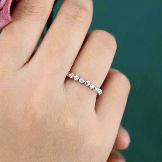 Delicate Round Moissanite Wedding Band Half Eternity Ring