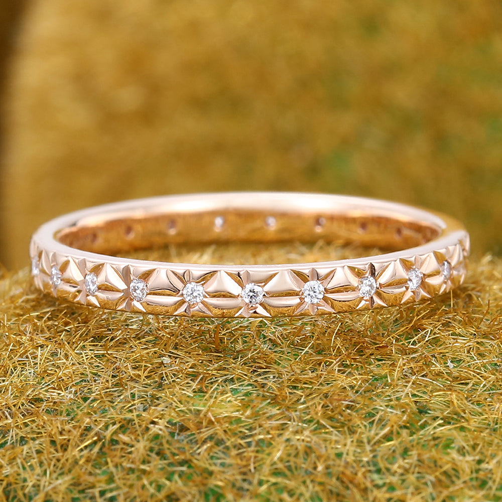 Round Moissanite or Diamond Wedding Band Eternity Ring