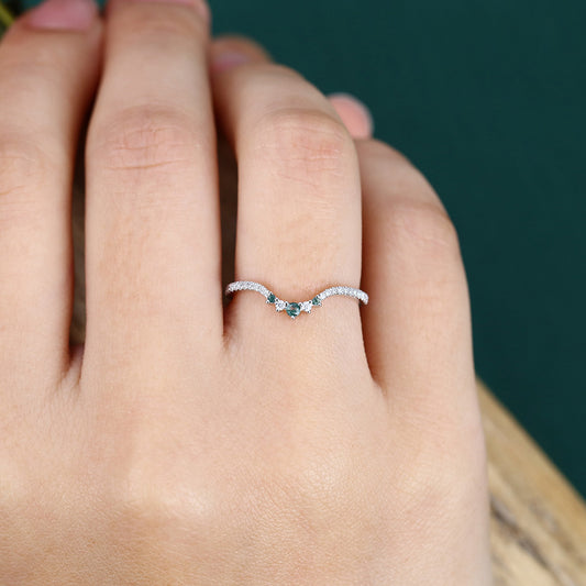 Moss Agate Curved Wedding Band Half Eternity Bridal Stacking Ring