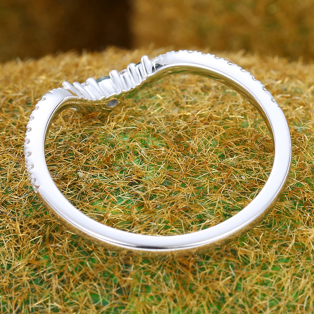 Moss Agate Curved Wedding Band Half Eternity Bridal Stacking Ring