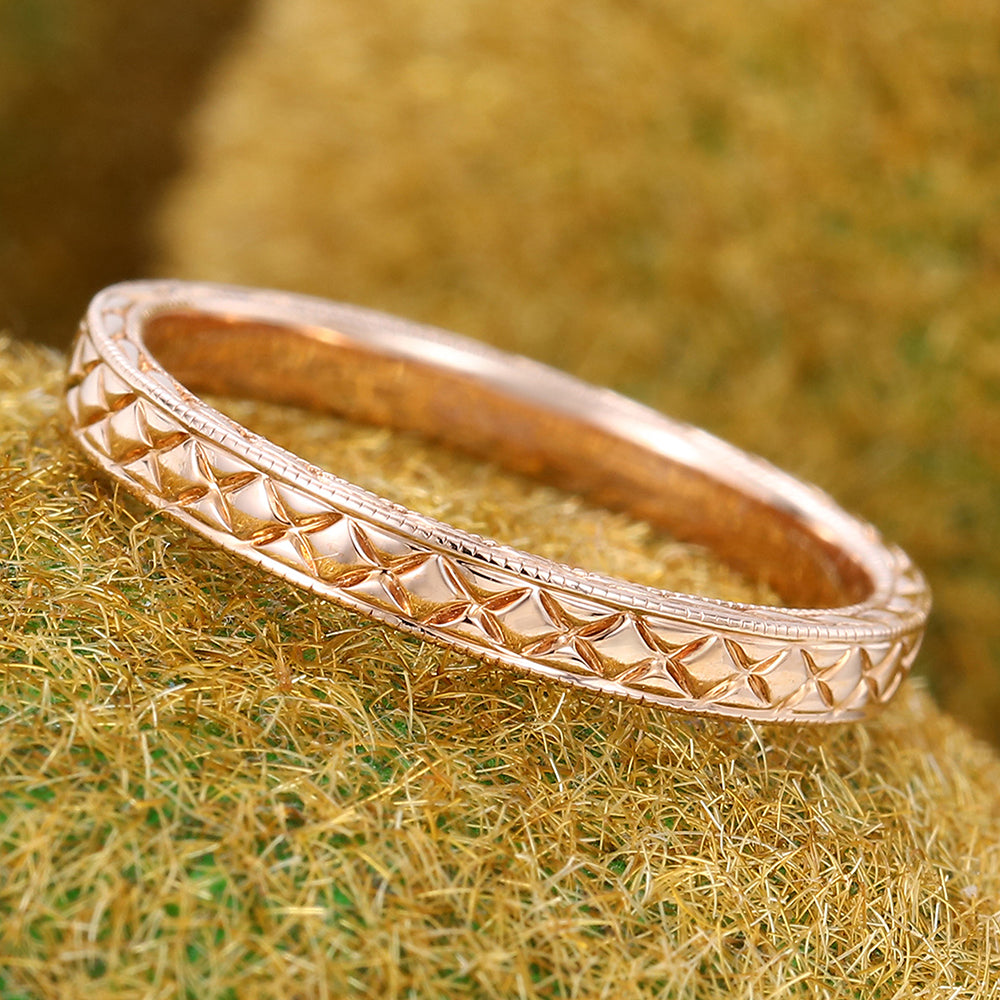 Solid Wedding Band Vintage Cross Engraved Ring