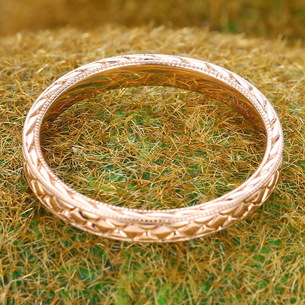 Solid Wedding Band Vintage Cross Engraved Ring