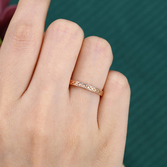 Solid Wedding Band Vintage Cross Engraved Ring