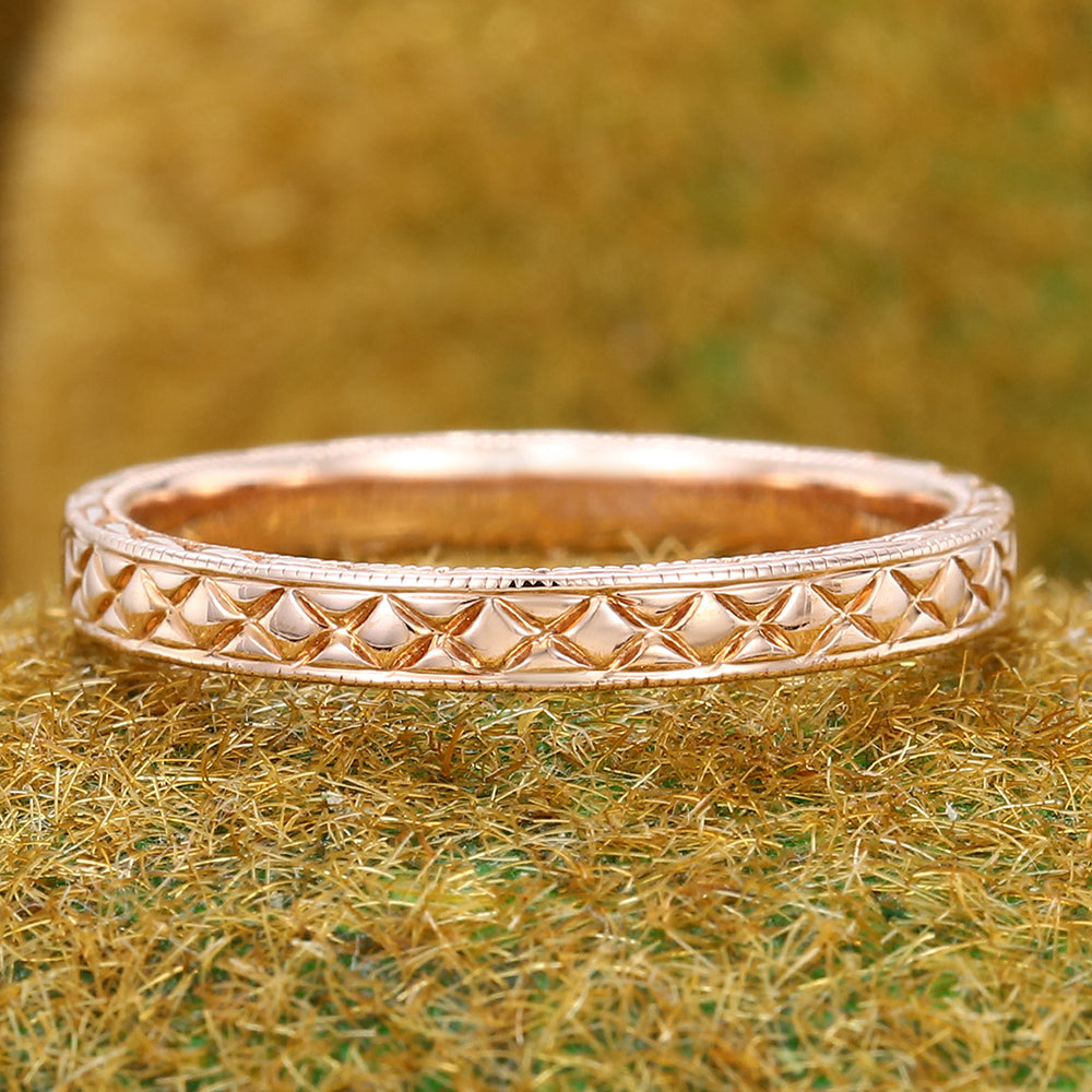 Solid Wedding Band Vintage Cross Engraved Ring