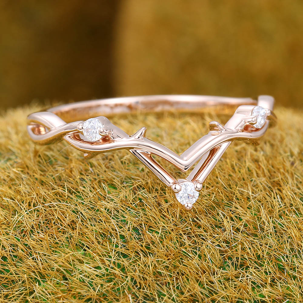 Twig Twisted Moissanite Curved Wedding Band Bridal Stacking Ring