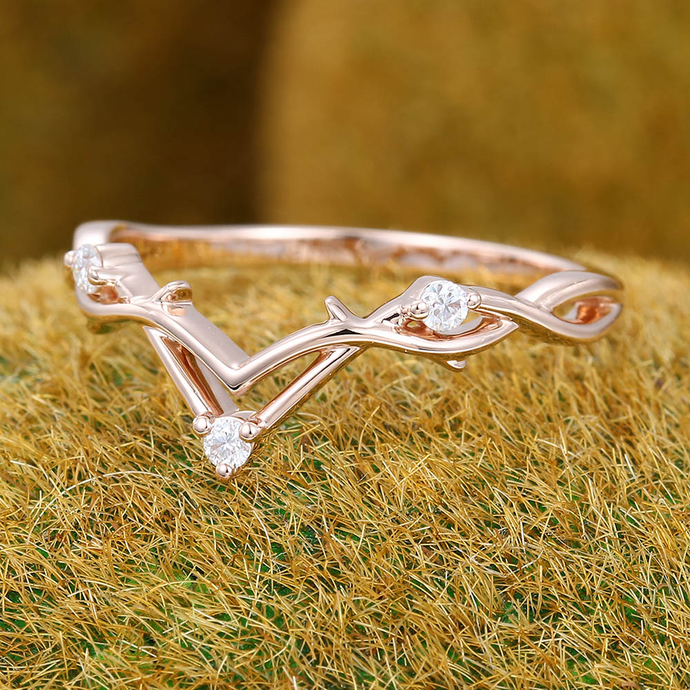 Twig Twisted Moissanite Curved Wedding Band Bridal Stacking Ring