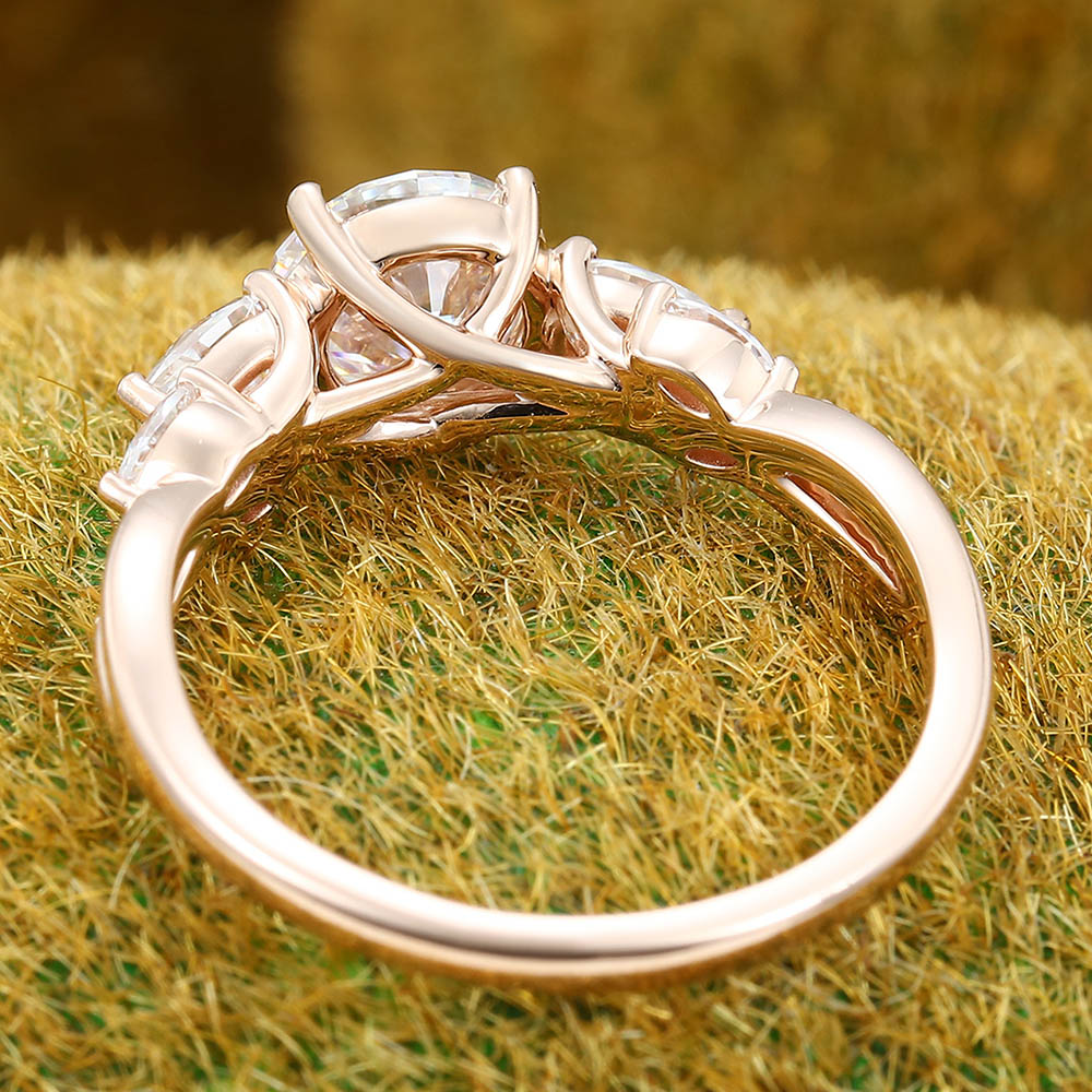 Twisted Design 1CT Round Cut Moissanite Engagement Ring with Pear & Marquise Cluster Accents