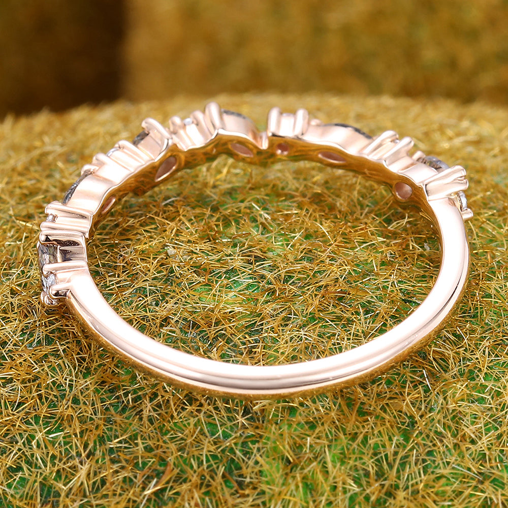 Black Rutilated Quartz Wedding Band Half Eternity Matching Ring