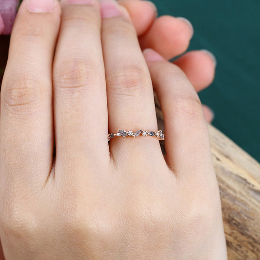 Black Rutilated Quartz Wedding Band Half Eternity Matching Ring