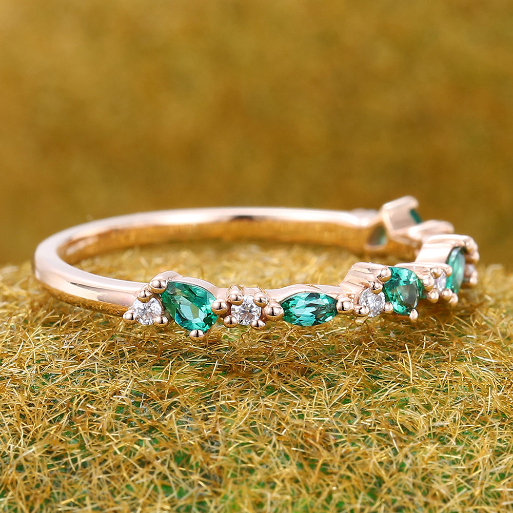 Emerald Wedding Band Half Eternity Matching Ring