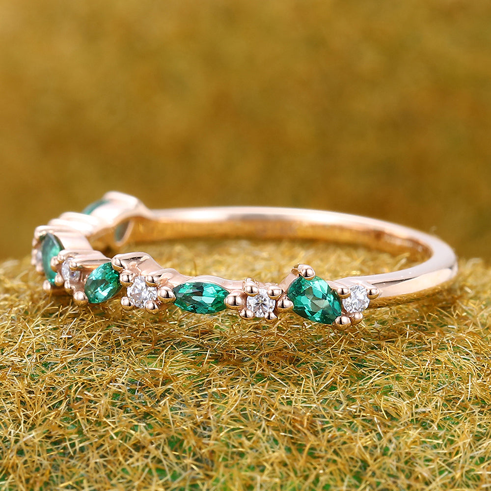 Emerald Wedding Band Half Eternity Matching Ring