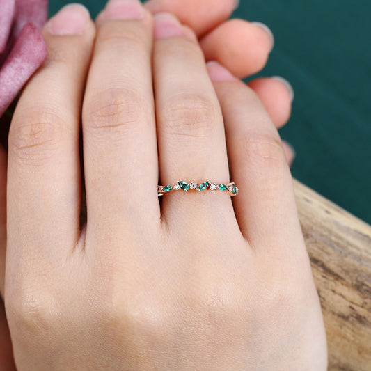 Emerald Wedding Band Half Eternity Matching Ring