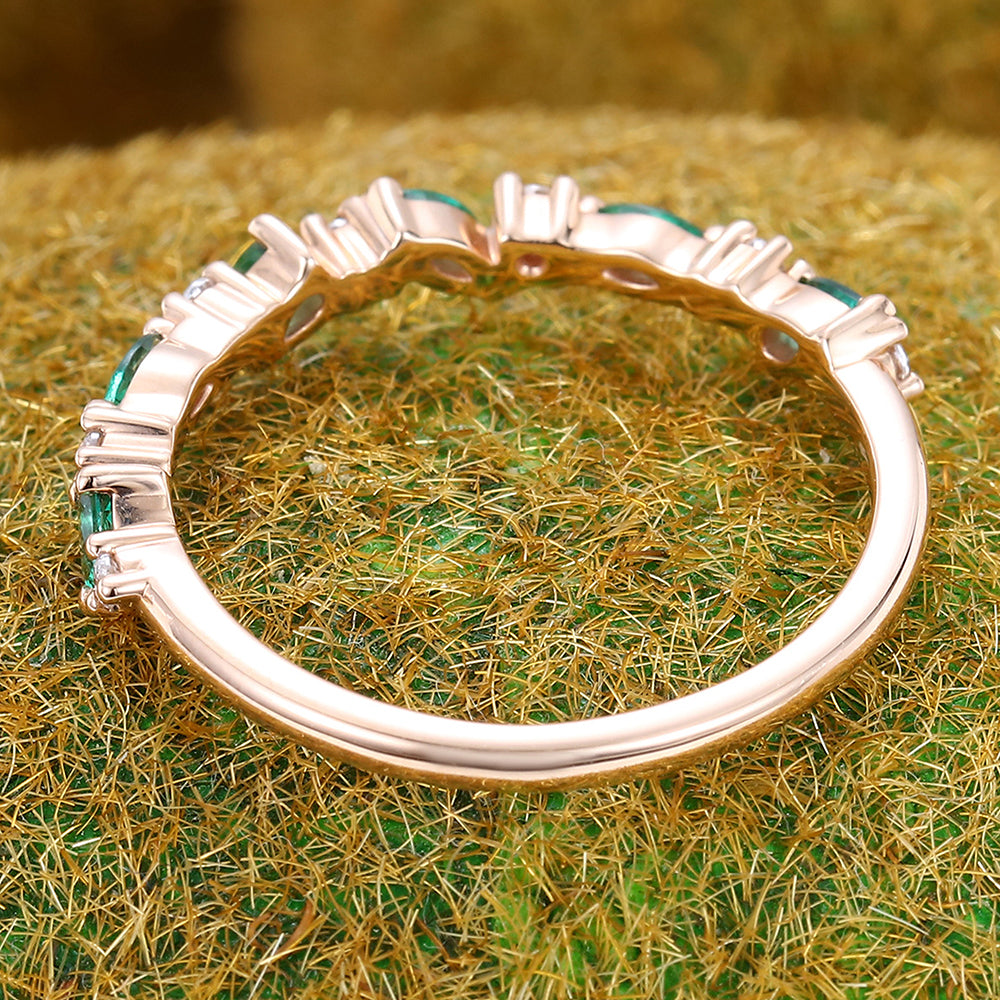 Emerald Wedding Band Half Eternity Matching Ring