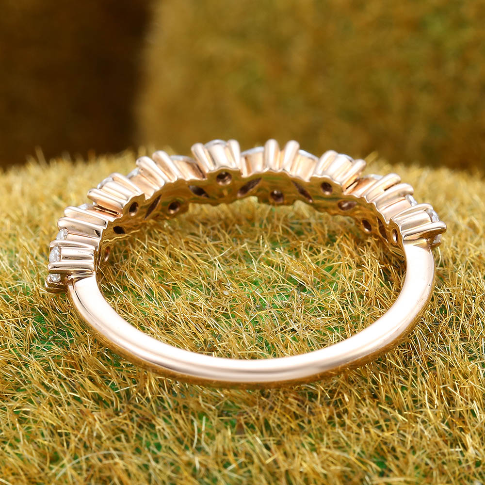 Unique Marquise cut moissanite wedding band Vintage diamond Rose gold wedding band Half eternity Wedding band Bridal Matching Stackable band