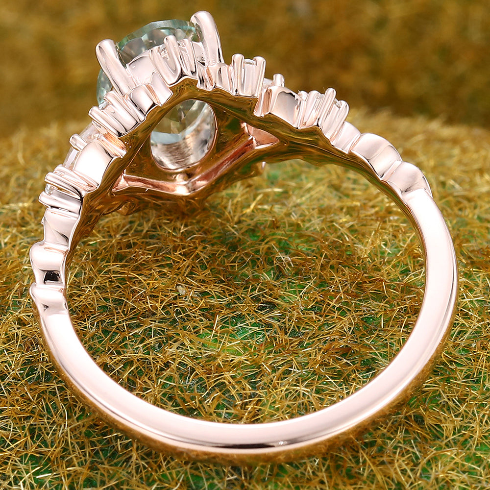 Vintage Oval Cut Green Sapphire Engagement Ring