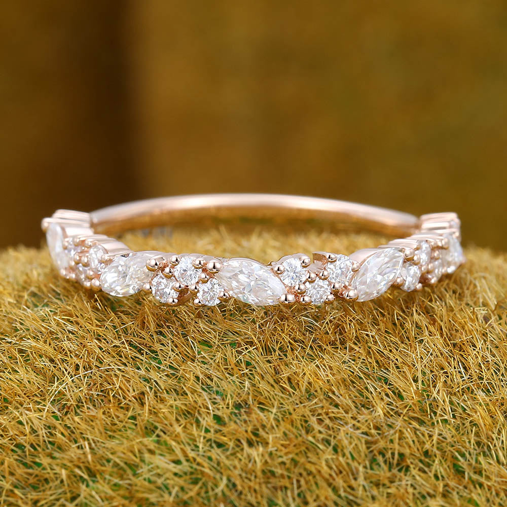 Moissanite wedding band Unique Eternity White gold wedding band Vintage Marquise wedding band Bridal Matching Stackable band gift for women