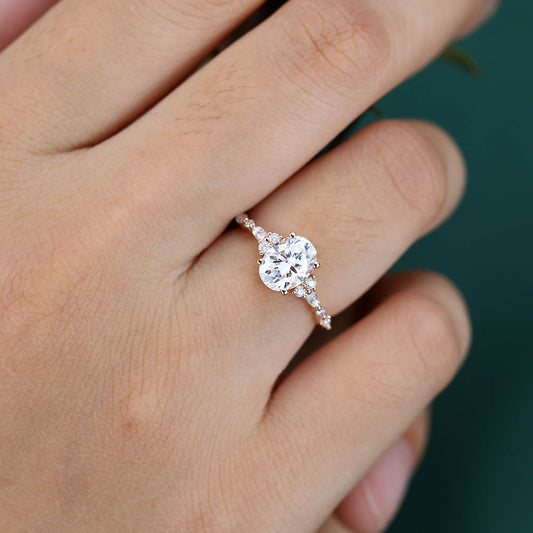 Vintage 2CT Oval Moissanite ring Unique rose gold engagement ring Diamond Hidden Halo ring Art deco Bridal Promise Anniversary ring