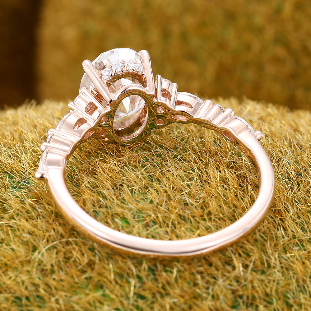 Vintage 2CT Oval Moissanite ring Unique rose gold engagement ring Diamond Hidden Halo ring Art deco Bridal Promise Anniversary ring