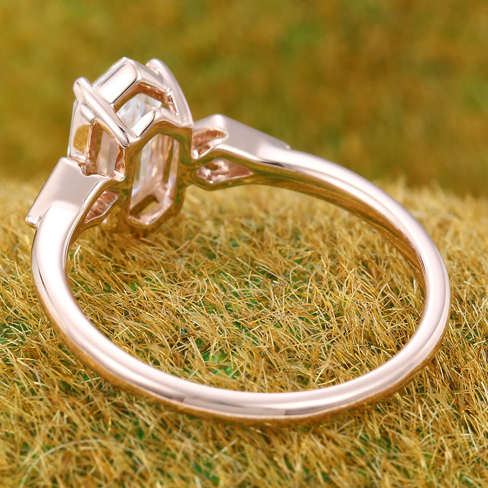 1CT Long Hexagon Moissanite Engagement Ring with Kite Accents