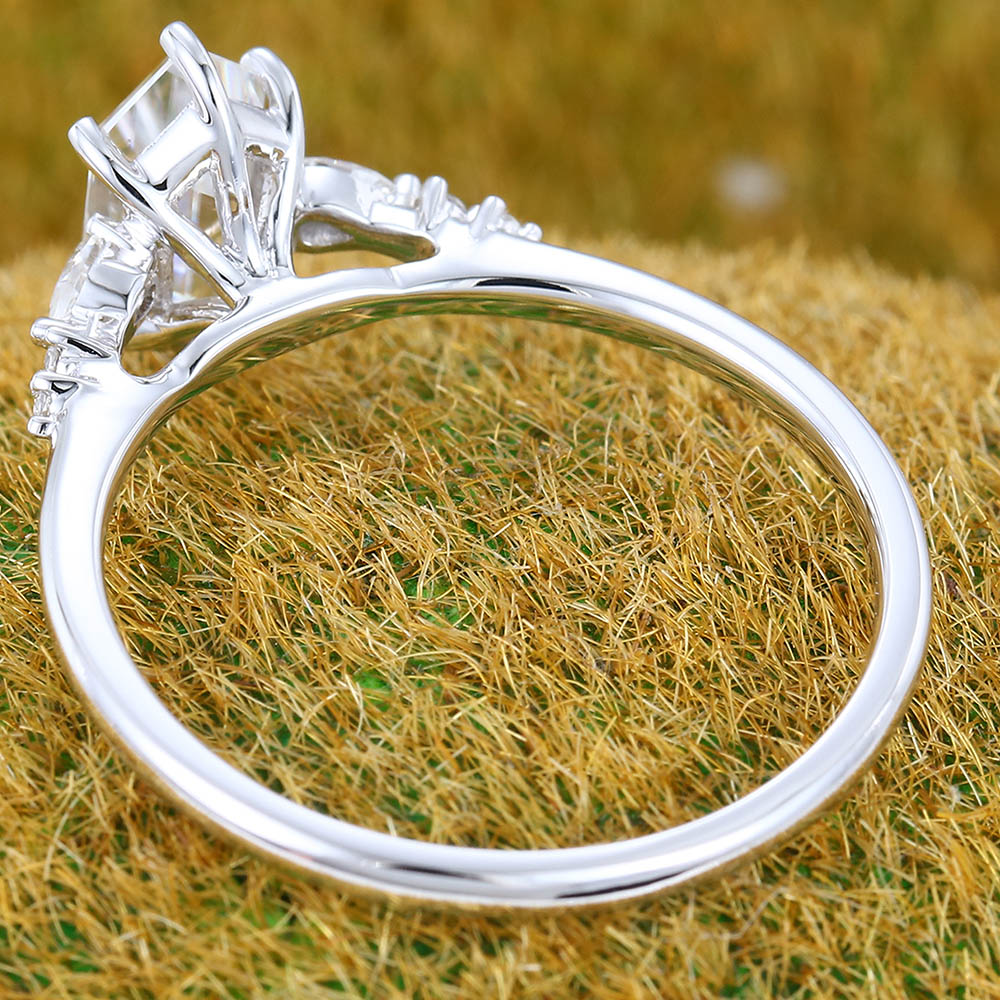 Vintage Elongated Hexagon Moissanite engagement ring Unique white gold engagement ring Pear shaped ring Wedding Promise Anniversary gift
