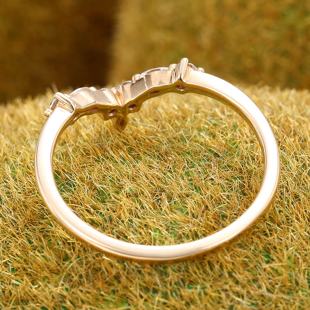 Vintage Marquise Moissanite wedding band Unique rose gold Curved wedding band Diamond wedding band Bridal Matching Stacking promise band