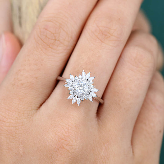 Vintage Half Carat Moissanite Engagement Ring with Halo Cluster Design