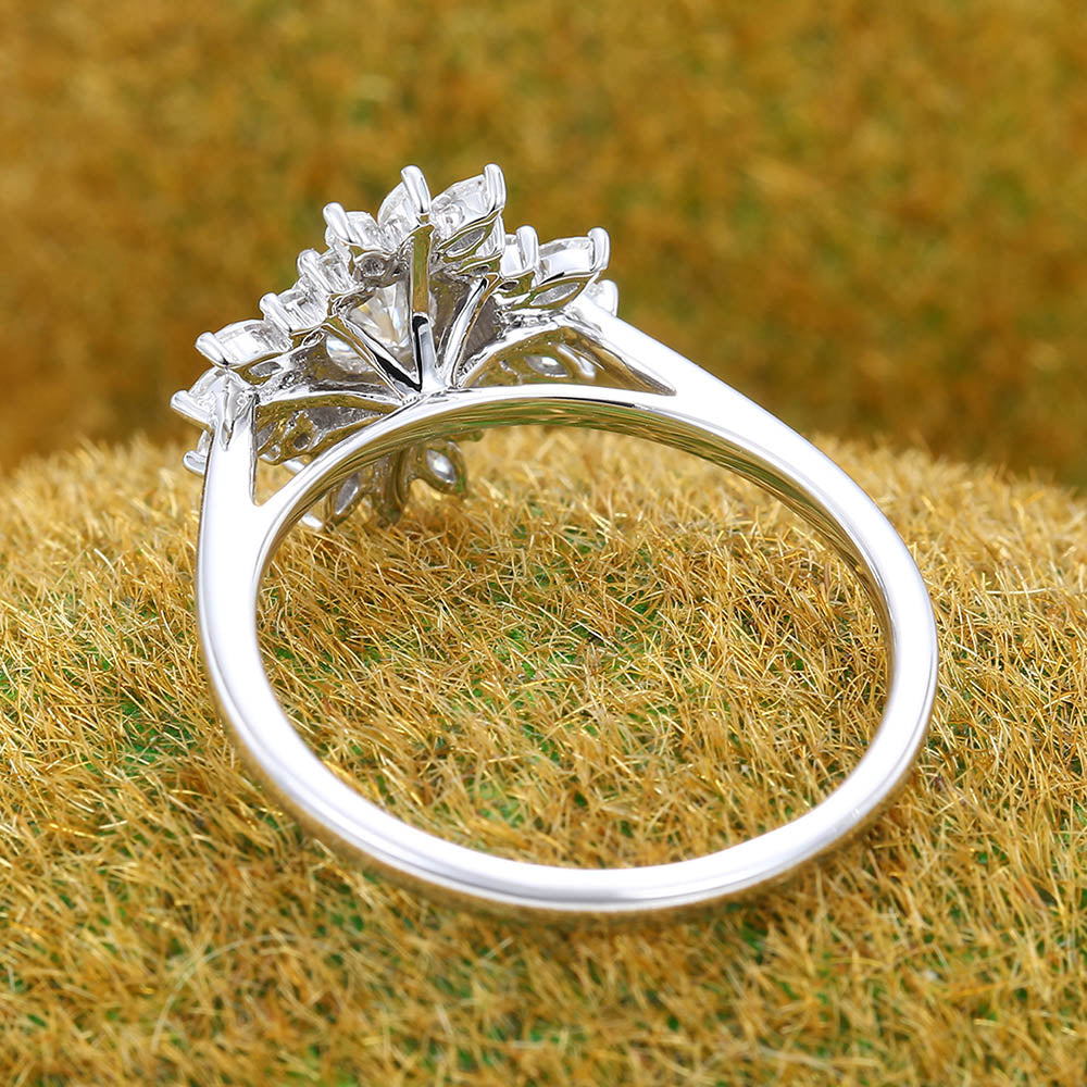 Vintage Half Carat Moissanite Engagement Ring with Halo Cluster Design