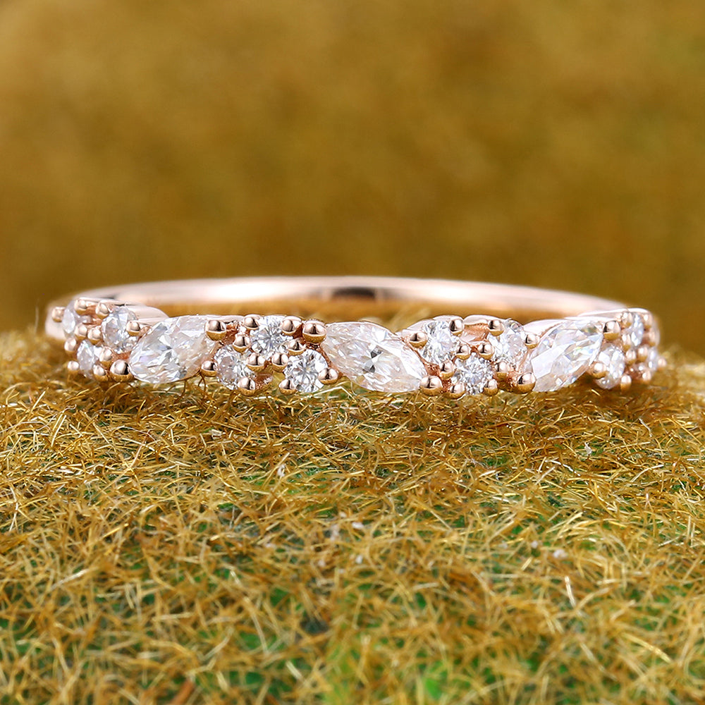 Vintage Moissanite Wedding Band Unique Anniversary Ring