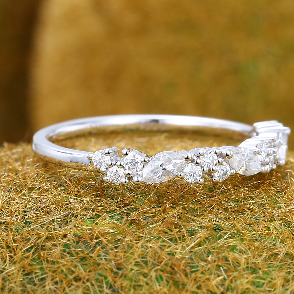 Vintage Moissanite Wedding Band Unique Anniversary Ring