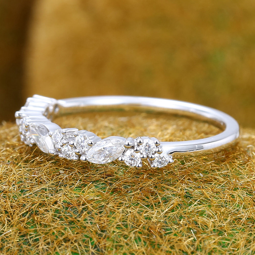 Vintage Moissanite Wedding Band Unique Anniversary Ring
