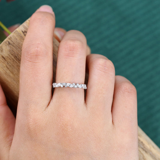 Vintage Moissanite Wedding Band Unique Anniversary Ring