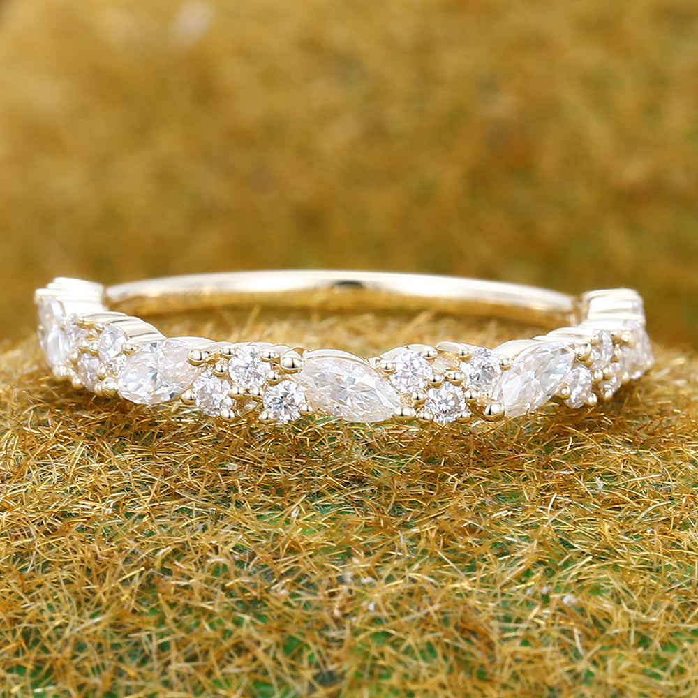 Vintage Moissanite Wedding Band Unique Anniversary Ring