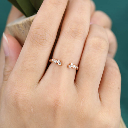 Vintage Open wedding band Unique Moissanite rose gold wedding band Diamond band Art deco Wedding Bridal Matching Stacking promise band