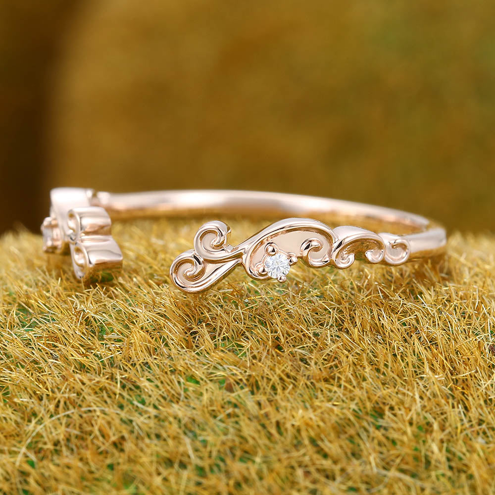 Vintage Open wedding band Unique Moissanite rose gold wedding band Diamond band Art deco Wedding Bridal Matching Stacking promise band