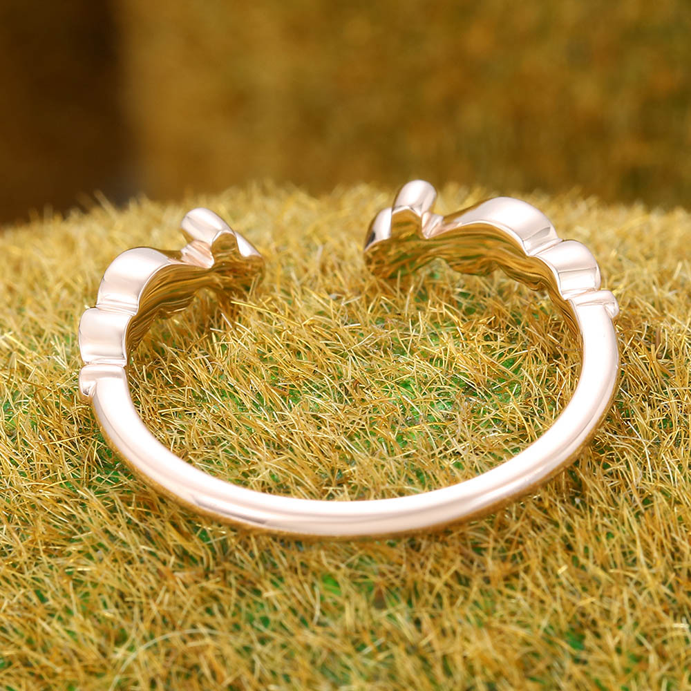 Vintage Open wedding band Unique Moissanite rose gold wedding band Diamond band Art deco Wedding Bridal Matching Stacking promise band