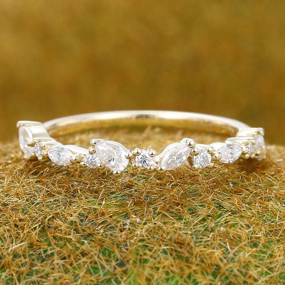 Vintage Pear Moissanite wedding band Unique white gold wedding band women Half eternity Marquise wedding band Bridal Matching Stackable band