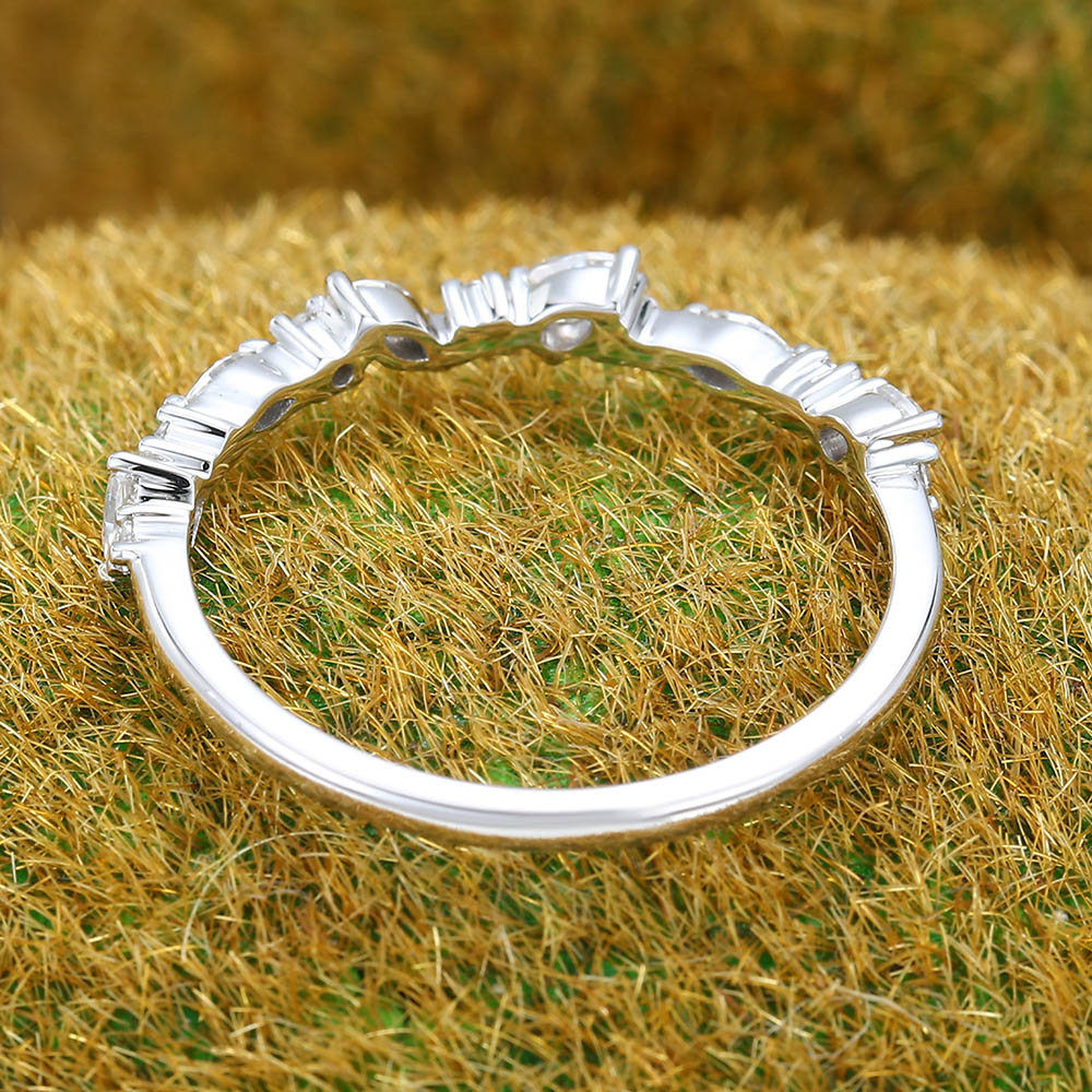 Vintage Pear Moissanite wedding band Unique white gold wedding band women Half eternity Marquise wedding band Bridal Matching Stackable band