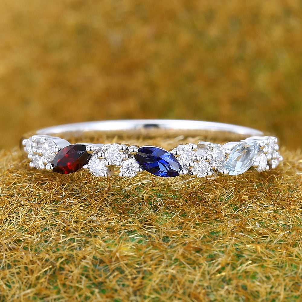 Vintage Multi-stone Wedding Band Unique Anniversary Ring