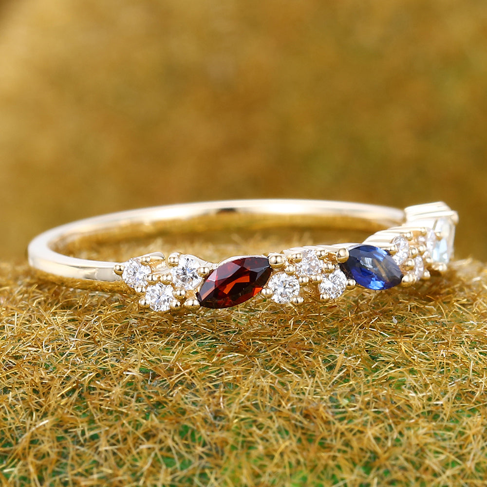 Vintage Multi-stone Wedding Band Unique Anniversary Ring