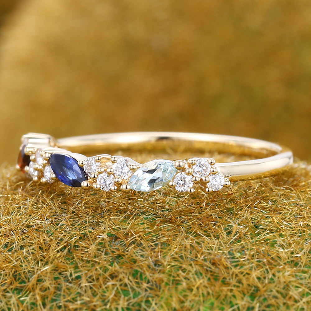 Vintage Multi-stone Wedding Band Unique Anniversary Ring