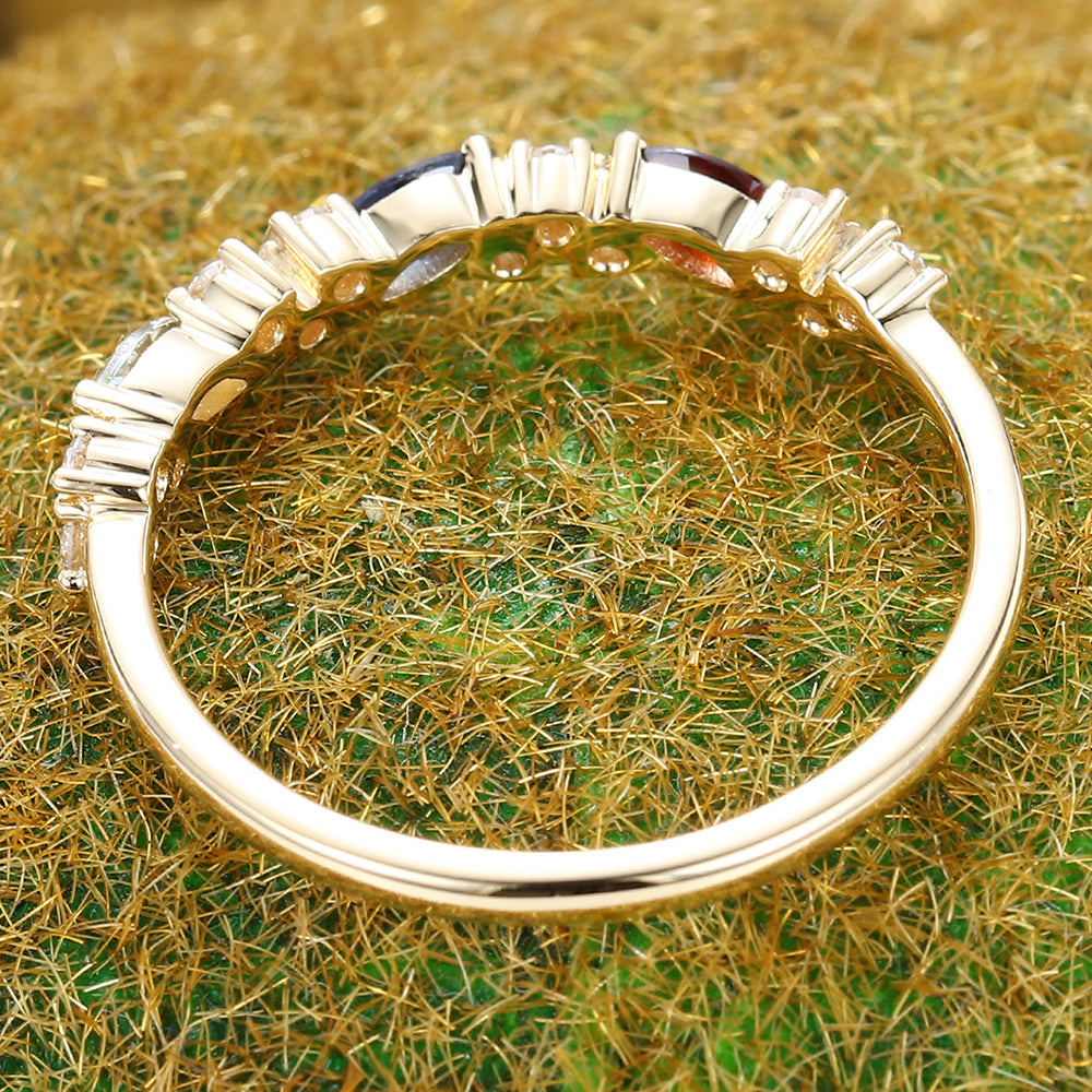 Vintage Multi-stone Wedding Band Unique Anniversary Ring
