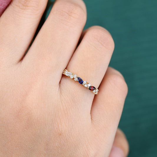 Vintage Multi-stone Wedding Band Unique Anniversary Ring